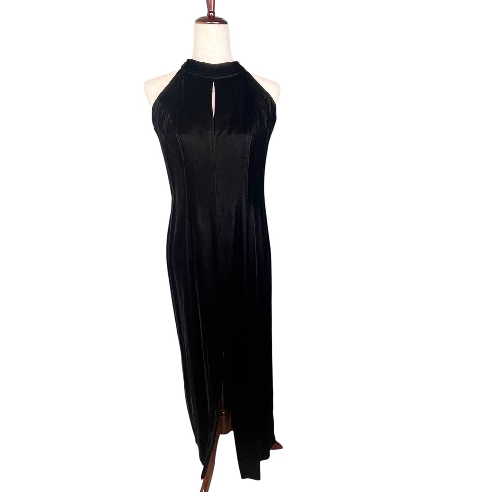 Vintage Black Velvet‎ Halter Maxi Dress 9/10 90s Whimsigoth Old Hollywood Formal
